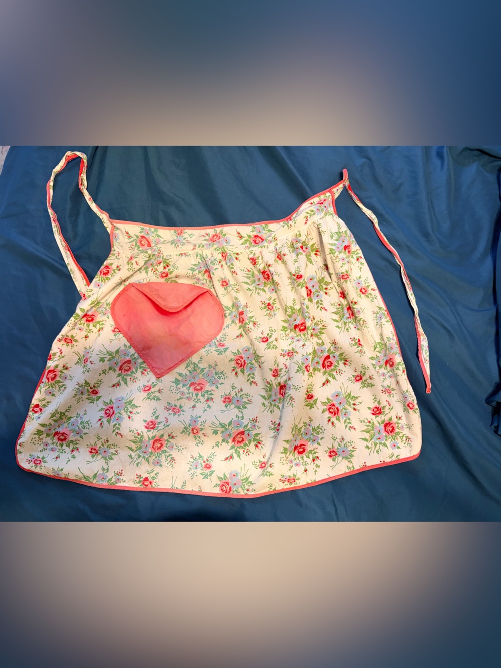 Vintage Floral Full Apron Rose Print Pink Pocket Cottage Kitchen